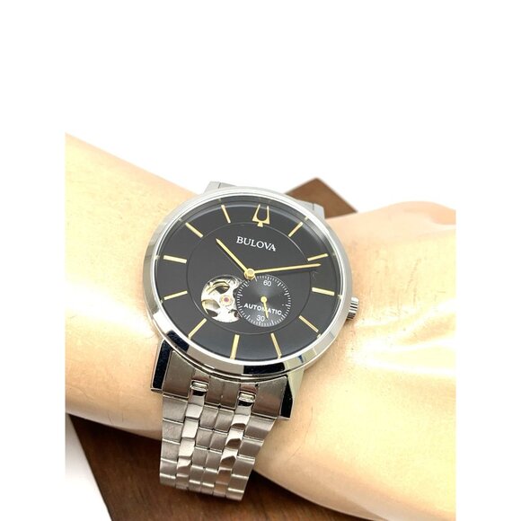 Bulova Men's Watch 96A305 Automatic Black Dial Silver Stainless Steel 42mm - Picture 6 of 14